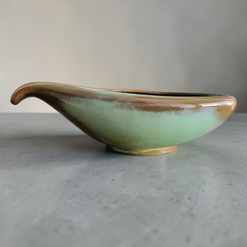 Vintage Frankoma Bowl #214 Art Pottery Distressed Green Brown Mid Century Modern